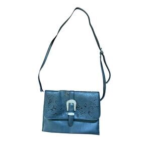 Sam Forever Black Faux Leather Western Buckle Laser Cut Crossbody Bag